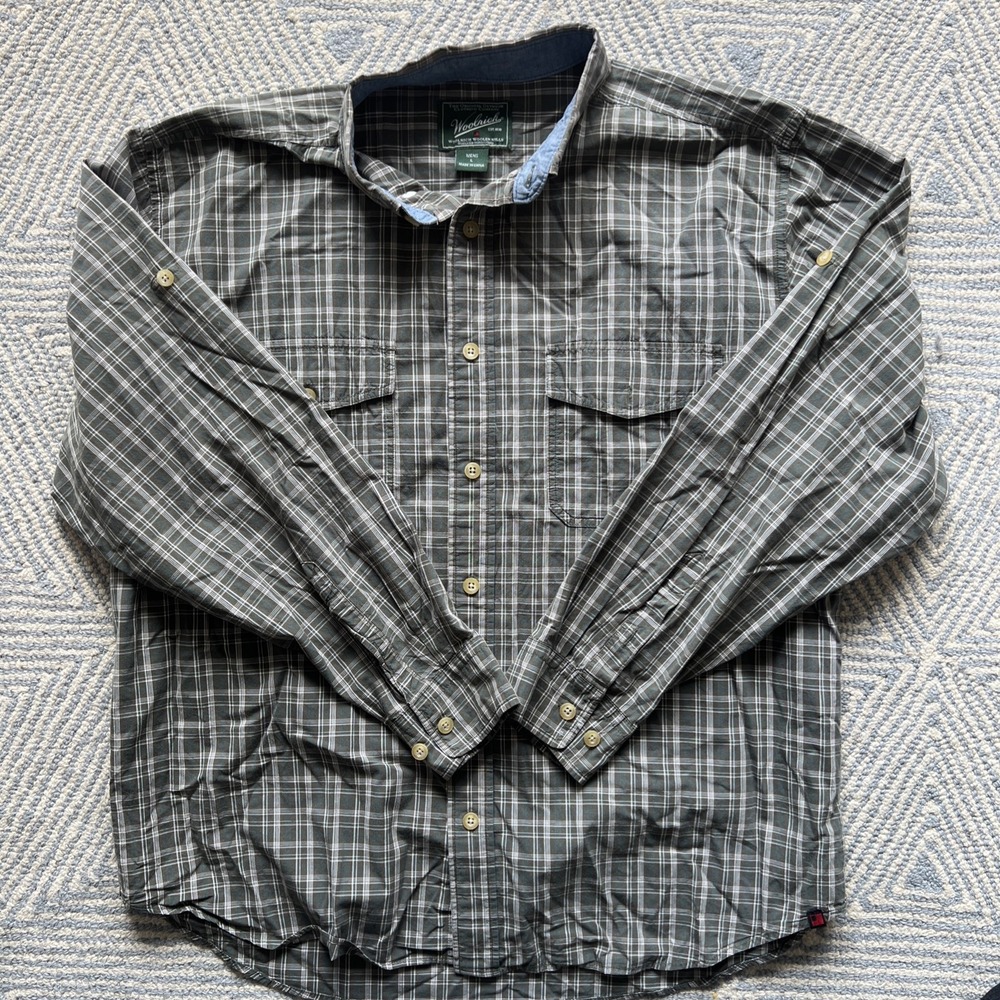 Woolrich Long Sleeve Butotn Shirt - Green/Multicolor - Large